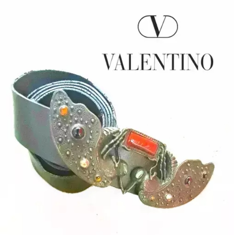 Valentino Black Leather Belt with Precious Stones